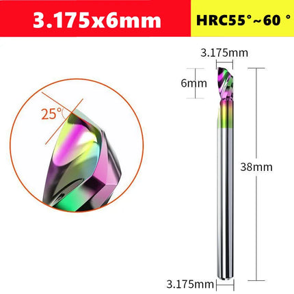 3.175/4/6mm  Shank Single blade spiral milling cutter,HRC60 Carbide  CNC Router Bit aluminium .Plastic. Acrylic trimming knife