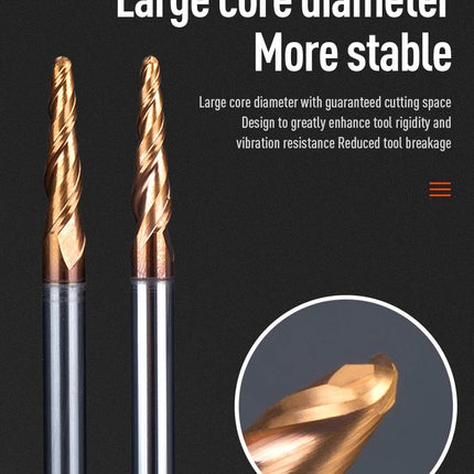 HUHAO Spiral Ball Nose Tapered End Mill Engraving Bit HRC55 CNC End Mill 4mm 6mm 8mm 3D Carving Bits Wood Metal Tools