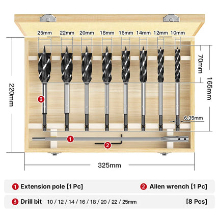 HUHAO 10PCS Twist Drill Bit Set Wood With Box Hole Opener Drill Bit Fast Cut Auger Carpenter Joiner Tool Suit for Woodworking