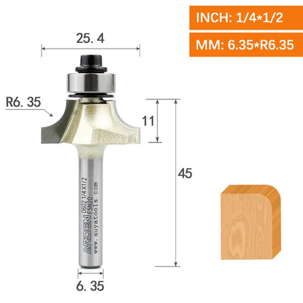 ARDEN Round Corner Chamfering Milling Cutter Carbide Round Over Router Bit Radius Edge Woodworking Trimming CNC Tool Wood MDF