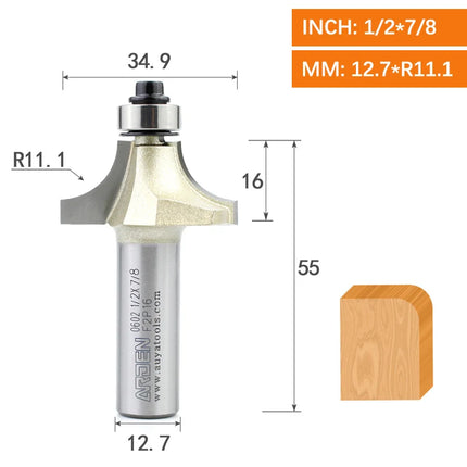 ARDEN Round Corner Chamfering Milling Cutter Carbide Round Over Router Bit Radius Edge Woodworking Trimming CNC Tool Wood MDF