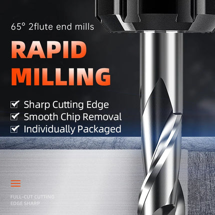 HUHAO 2PCS HRC65 Milling Cutter 2 Flute Straight Shank CNC Router Bit 4 6 8 20mm CNC Tools End Mill for Aluminum Stainless Metal