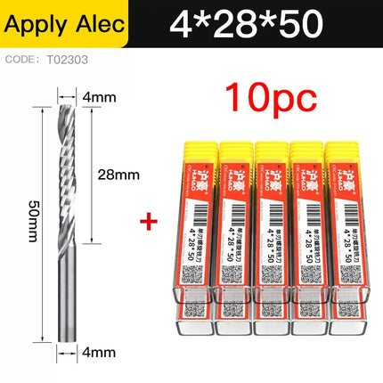 HAHAO 10PC 4mm Carbide Alloy Cutter CNC Milling Cutter 1 Flute Left Spiral Router Bits Wood Engraving Woodworking Tools