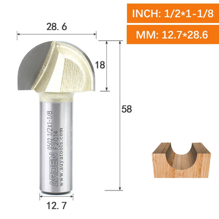 ARDEN Core Box Bit Carbide Round Bottom Groove Milling Cutter Radius Ball Nose Woodworking Router Bit Semi-circular CNC Bit