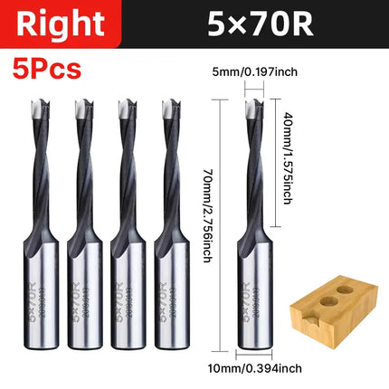 HUHAO 5PCS Wood Drill Bits Set 10mm Shank Forstner Drill 2Flute Row Drill 70mm Total Length Woodworking Drill Bits Router Bit