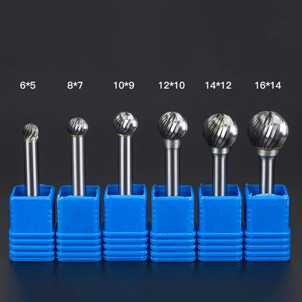 HUHAO D Type Carbide Steel Rotary File Double Groove Grinding Head End Mill Metal Wood Round Ball Type Carving Milling Cutter Burr