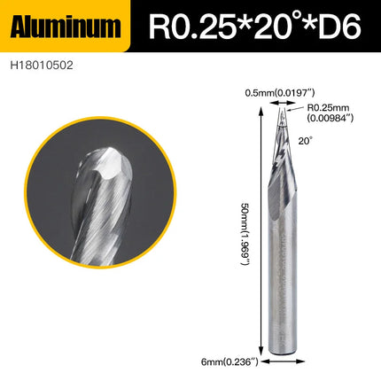 HUHAO 6mm Ball Nose Tapered End Mill Wood Solid Carbide Steel Milling Cutter for Woodworking Metal CNC Router Bit Engraving Tool