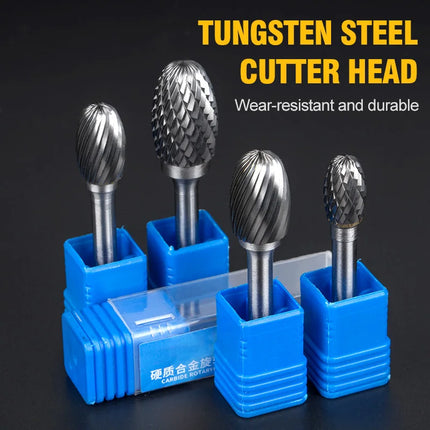 HUHAO E Rotary File Grinder Burr 6mm Shank Grinding Bit Head Carbide Steel Burr Drill Bit Grinding Metal Mould Power